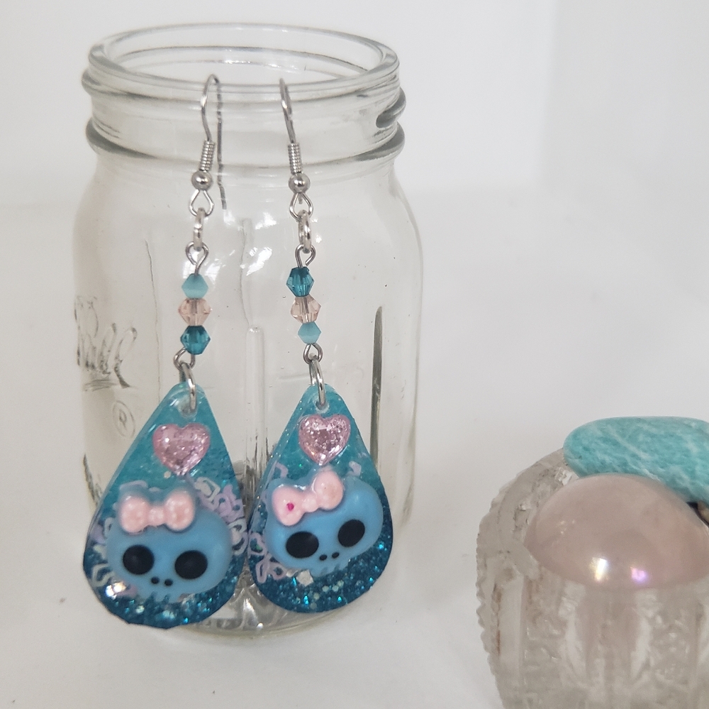 Blue and Pink Teardrop Earrings